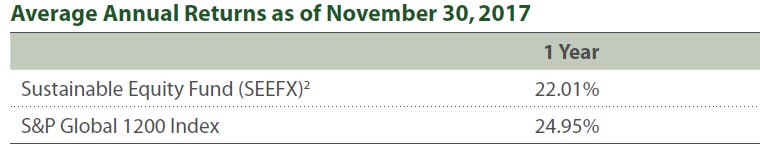 Sustainable Equity Fund Average Annual Returns as of November 2017