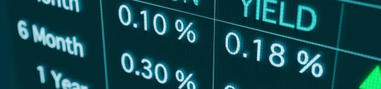 Rising bond yields and rates for saving accounts on the screen. Finance, invest, mortgage rates and stock exchange concept. 3D illustration