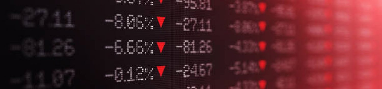 Trading board is showing a crash in stock exchange market. Selective focus. Horizontal composition with copy space.